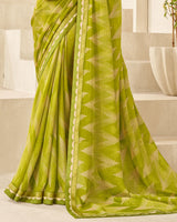 Vishal Prints Olive Green Printed Chiffon Saree With Fancy Border