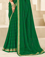 Vishal Prints Dark Green Printed Georgette Saree With Fancy Border