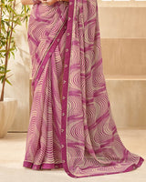 Vishal Prints Mulberry Pink Printed Chiffon Saree With Fancy Border