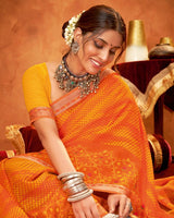 Vishal Prints Dark Orange Chiffon Saree With Embroidery Work And Zari Border