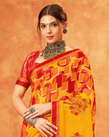 Vishal Prints Orange Chiffon Saree With Embroidery Work And Zari Border
