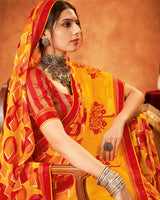 Vishal Prints Orange Chiffon Saree With Embroidery Work And Zari Border