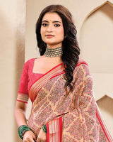 Vishal Prints Dark Salmon And Ferrari Red Digital Print Criva Crepe Saree With Weaved Viscose Patta