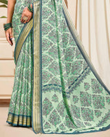 Vishal Prints Pastel Green Digital Print Criva Crepe Saree With Weaved Viscose Patta
