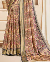 Vishal Prints Dark Pastel Orange Digital Print Criva Crepe Saree With Weaved Viscose Patta