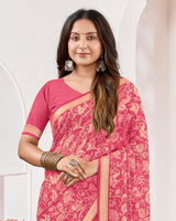 Vishal Prints Mandy Pink Criva Crepe Digital Print Saree With Weaved Viscose Patta