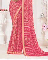 Vishal Prints Mandy Pink Criva Crepe Digital Print Saree With Weaved Viscose Patta