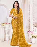 Vishal Prints Yellow Ochre Criva Crepe Digital Print Saree With Weaved Viscose Patta