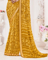 Vishal Prints Yellow Ochre Criva Crepe Digital Print Saree With Weaved Viscose Patta
