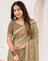 Vishal Prints Sandy Brown Criva Crepe Digital Print Saree With Weaved Viscose Patta