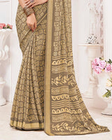 Vishal Prints Sandy Brown Criva Crepe Digital Print Saree With Weaved Viscose Patta