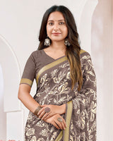 Vishal Prints Brownish Grey Criva Crepe Digital Print Saree With Weaved Viscose Patta