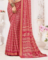 Vishal Prints Dark Dusty Pink Criva Crepe Digital Print Saree With Weaved Viscose Patta