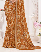 Vishal Prints Mustard Orange Criva Crepe Digital Print Saree With Weaved Viscose Patta