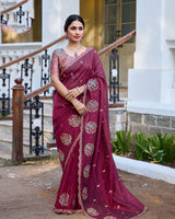 Vishal Prints Light Burgundy Designer Soft Silk Saree With Embroidery Diamond Work And Cut Work Border