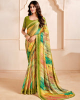 Vishal Prints Pale Orange Designer Fancy Chiffon Digital Print Saree With Cut Work Printed Border