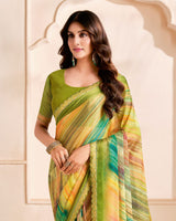 Vishal Prints Pale Orange Designer Fancy Chiffon Digital Print Saree With Cut Work Printed Border