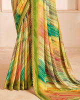 Vishal Prints Pale Orange Designer Fancy Chiffon Digital Print Saree With Cut Work Printed Border