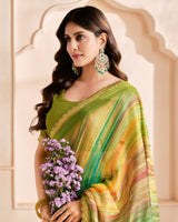 Vishal Prints Pale Orange Designer Fancy Chiffon Digital Print Saree With Cut Work Printed Border