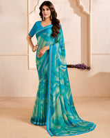 Vishal Prints Deep Sea Blue Designer Fancy Chiffon Digital Print Saree With Fancy Border