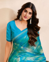 Vishal Prints Deep Sea Blue Designer Fancy Chiffon Digital Print Saree With Fancy Border