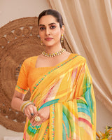 Vishal Prints Apricot Orange Designer Patterned Chiffon Digital Print Saree With Fancy Border