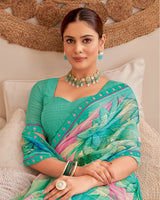 Vishal Prints Mint Green Designer Patterned Chiffon Digital Print Saree With Fancy Border