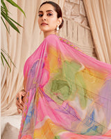 Vishal Prints Daisy Pink Designer Patterned Chiffon Digital Print Saree With Cut Work Border
