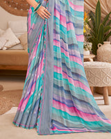 Vishal Prints Regent Grey Designer Patterned Chiffon Digital Print Saree With Cut Work Border