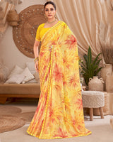 Vishal Prints Jasmine Yellow Designer Patterned Chiffon Digital Print Saree With Fancy Border