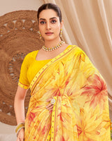 Vishal Prints Jasmine Yellow Designer Patterned Chiffon Digital Print Saree With Fancy Border