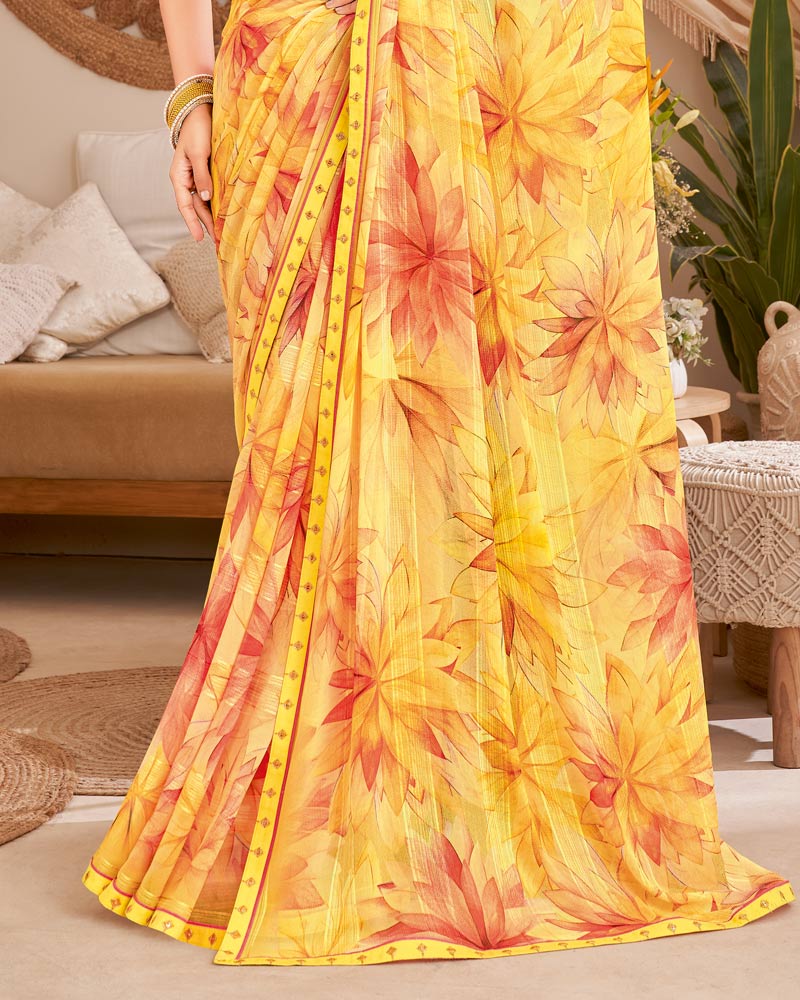 Vishal Prints Jasmine Yellow Designer Patterned Chiffon Digital Print Saree With Fancy Border