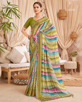 Vishal Prints Yellowy Brown Designer Patterned Chiffon Digital Print Saree With Cut Work Border