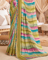 Vishal Prints Yellowy Brown Designer Patterned Chiffon Digital Print Saree With Cut Work Border