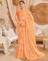 Vishal Prints Pastel Orange Designer Patterned Chiffon Digital Print Saree With Cut Work Border