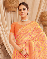 Vishal Prints Pastel Orange Designer Patterned Chiffon Digital Print Saree With Cut Work Border