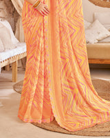 Vishal Prints Pastel Orange Designer Patterned Chiffon Digital Print Saree With Cut Work Border