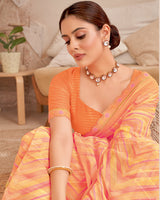 Vishal Prints Pastel Orange Designer Patterned Chiffon Digital Print Saree With Cut Work Border