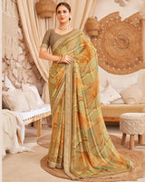 Vishal Prints Ginger Brown Designer Patterned Chiffon Digital Print Saree With Fancy Border