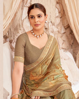 Vishal Prints Ginger Brown Designer Patterned Chiffon Digital Print Saree With Fancy Border