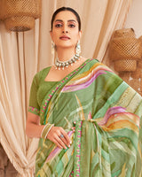Vishal Prints Sage Green Designer Patterned Chiffon Digital Print Saree With Fancy Border