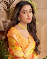 Vishal Prints Apricot Orange Designer Patterned Chiffon Digital Print Saree With Fancy Cut Work Border