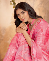 Vishal Prints Rosy And Raspberry Pink Designer Patterned Chiffon Digital Print Saree With Fancy Cut Work Border