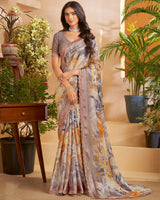 Vishal Prints Pale Taupe Designer Patterned Chiffon Digital Print Saree With Fancy Cut Work Border