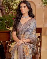 Vishal Prints Pale Taupe Designer Patterned Chiffon Digital Print Saree With Fancy Cut Work Border
