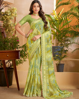 Vishal Prints Light Olive Green Designer Patterned Chiffon Digital Print Saree With Fancy Cut Work Border