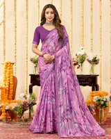 Vishal Prints Light Mauve Designer Patterned Chiffon Digital Print Saree With Fancy Border
