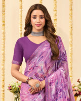 Vishal Prints Light Mauve Designer Patterned Chiffon Digital Print Saree With Fancy Border