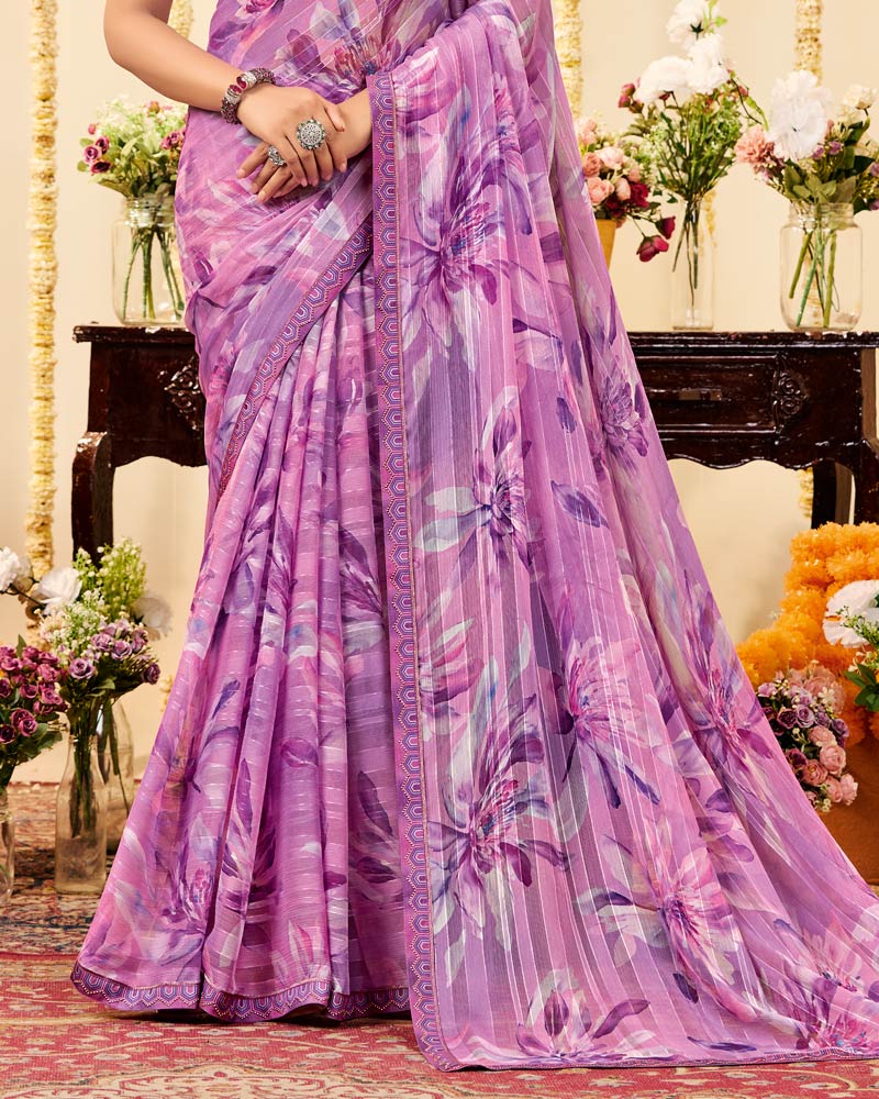 Vishal Prints Light Mauve Designer Patterned Chiffon Digital Print Saree With Fancy Border