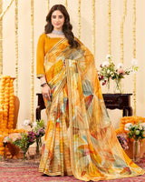 Vishal Prints Yellowish Orange Designer Patterned Chiffon Digital Print Saree With Fancy Border
